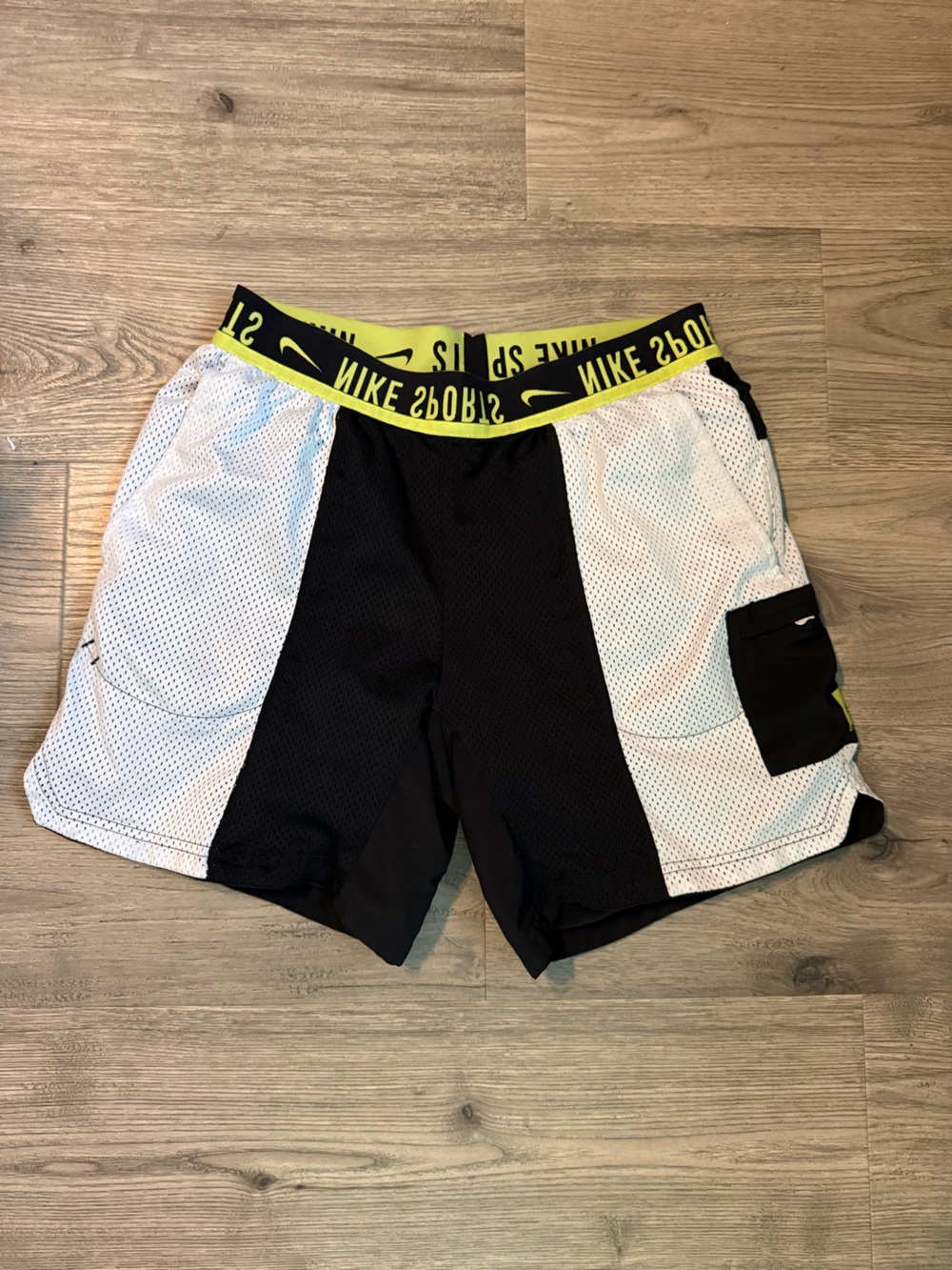 Nike Men’s Black, White & Neon Yellow Athletic Shorts